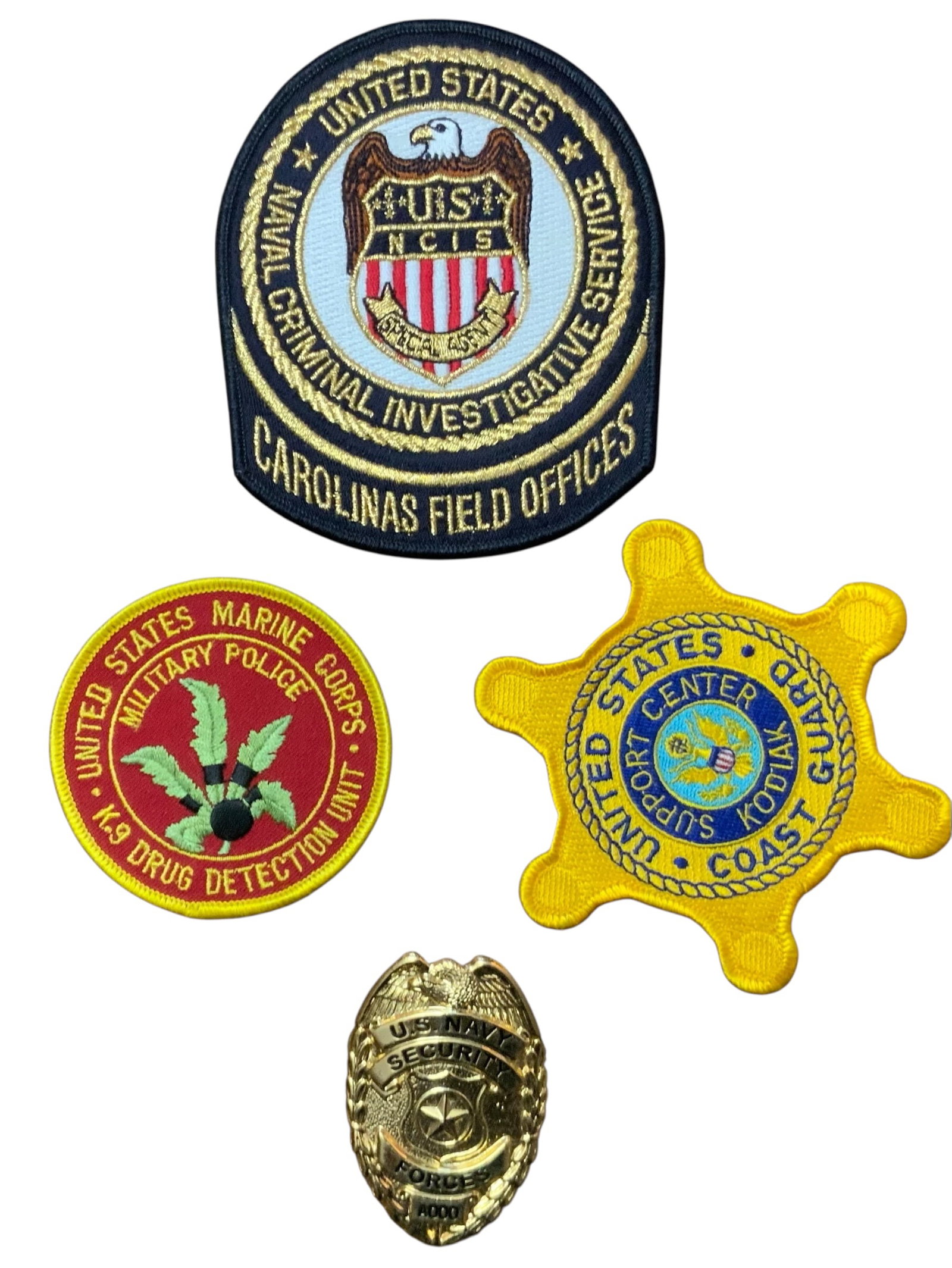 Navy Security Forces Badge & Coast Guard / Marine Corps / Criminal Investigative Patches Lot (1 of 6)