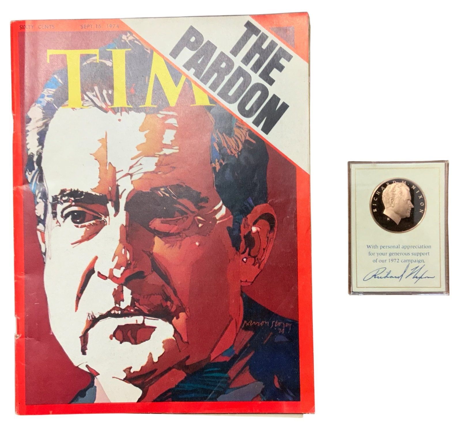 1972 President Richard Nixon Bronze Presidential Campaign Medal & Time Magazine (1 of 3)