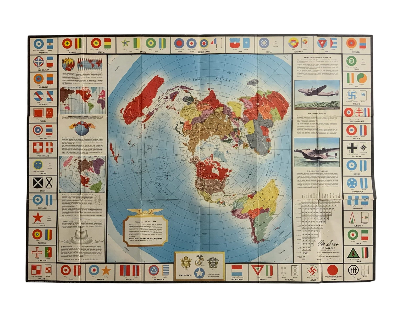WWII 1943 Alcoa Aluminum Company Flight Routes Home Front World Map / Poster (1 of 12)