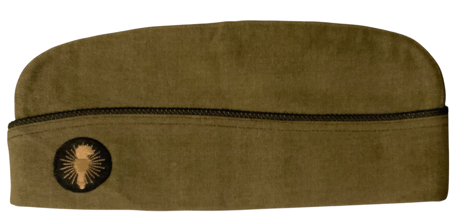WWII Era Named ROTC Overseas Garrison Hat RARE PATCH: WWII Era Named ROTC Overseas Garrison Hat. Olive drab. Named to R.C. Duryea (?). Rarely is this patch seen on the open market. Size is 7 1/4. Nice condition for its age.