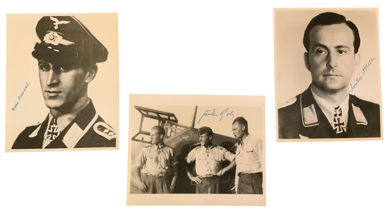 WWII German Knights Cross Recipients Rall, Becker & Berndl Signed Auto Photos Luftwaffe: WWII Knights Cross Recipients Gunther Rall, Martin Becker & Alois Berndl Signed Auto Photos. These photos do not come with a Certificate of Authenticity (COA). These signed photo are copies of the act