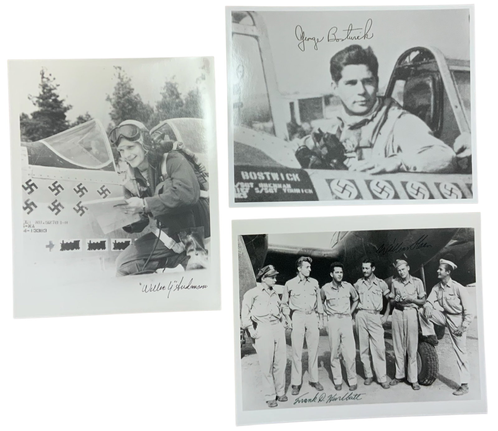 WWII US Fighter Aces Willie Anderson, Sloan / Hurlbut, Bostwick 56th FG Signed Photos: WWII Aces Willie Y Anderson, Dixie Sloan / Frank Hurlbut & George Bostwick Signed Photos. These photos do not come with a Certificate of Authenticity (COA). These signed photo are copies of the actual