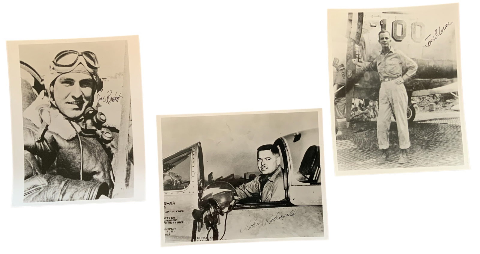 WWII US Fighter Aces Rosbert, Rodewald Flying Tigers & Loisel Signed Photos: WWII US Fighter Aces Joe Rosbert, Rode Rodewald & John Loisel Signed Photos.These photos do not come with a Certificate of Authenticity (COA). These signed photo are copies of the actual period photo.
