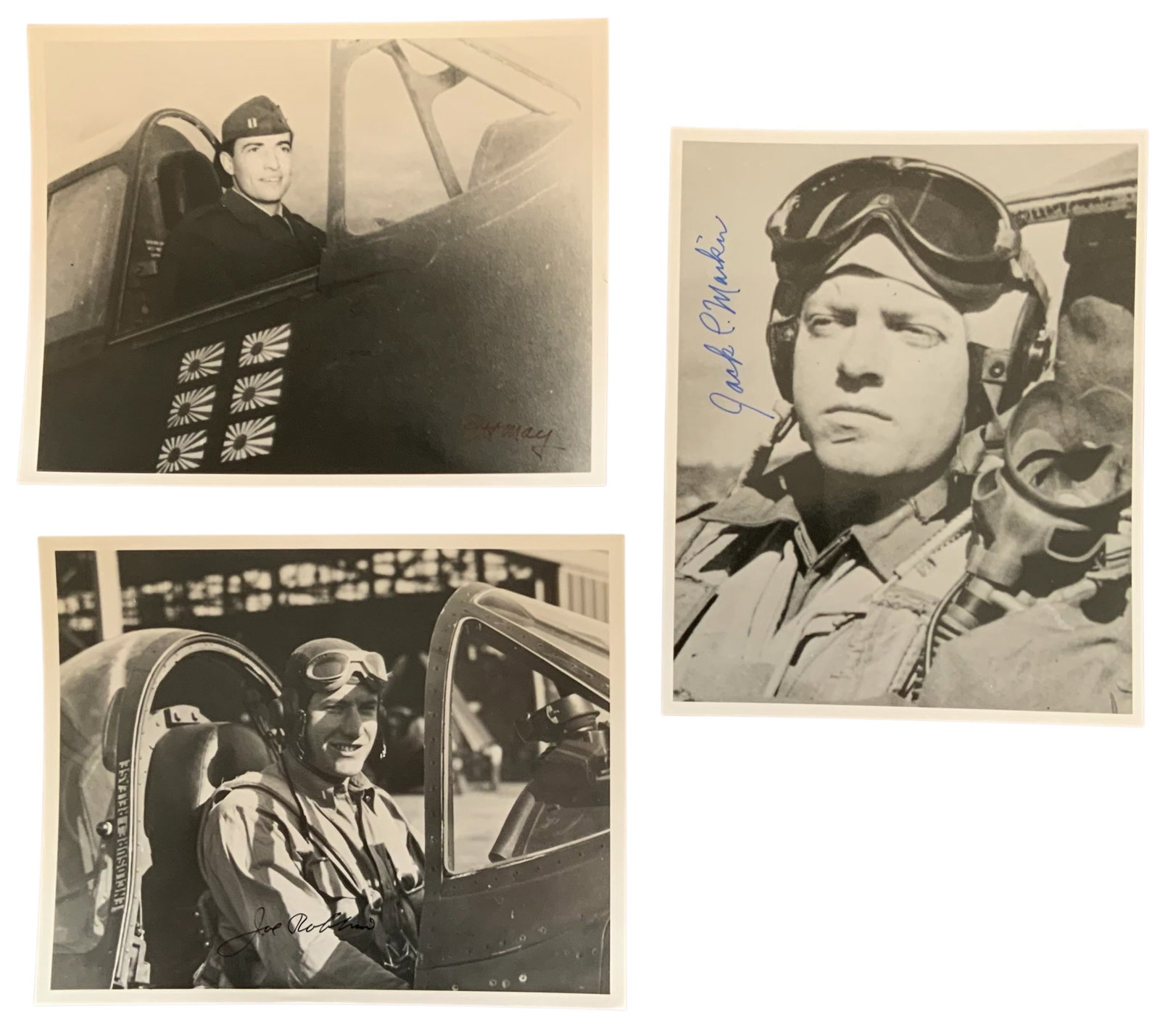 WWII US Fighter Aces Mankin, USN Robbins & May Signed Photos (1 of 8)