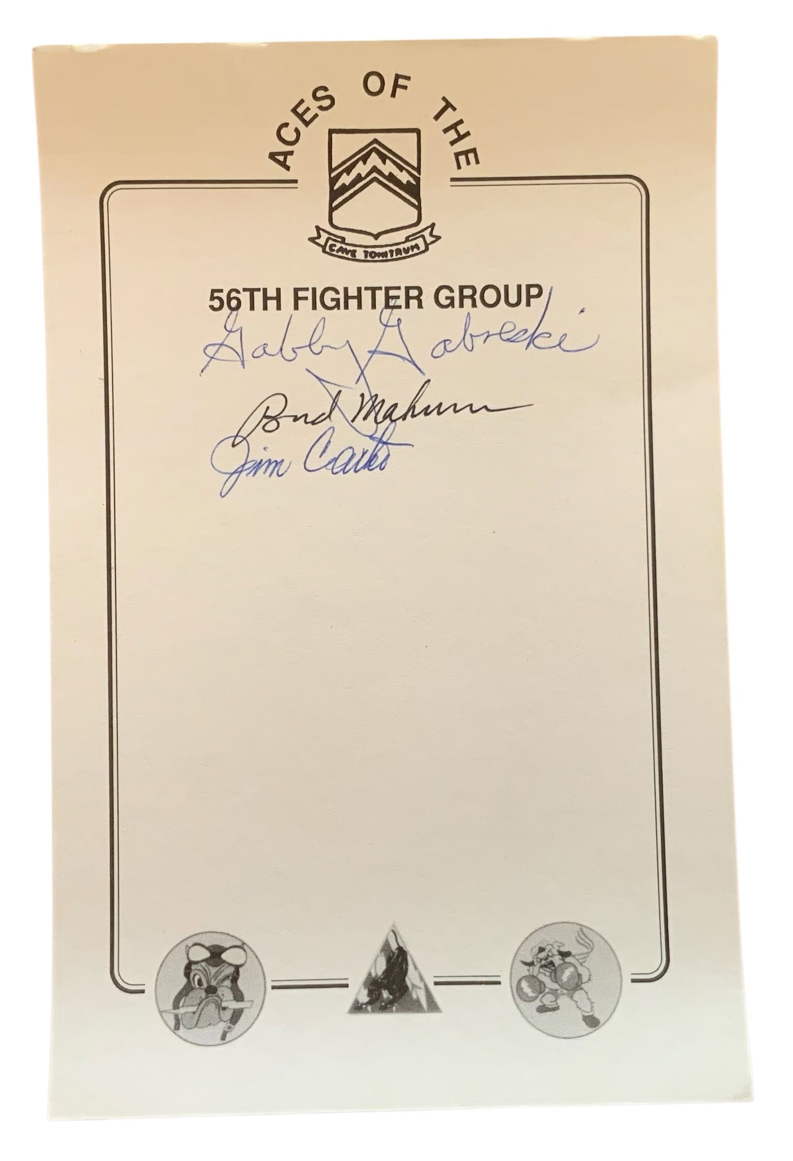 WWII Pilots 56th Fighter Group Gabby Gabrowski, Carter, Mahurin Signed Book Plate (1 of 3)