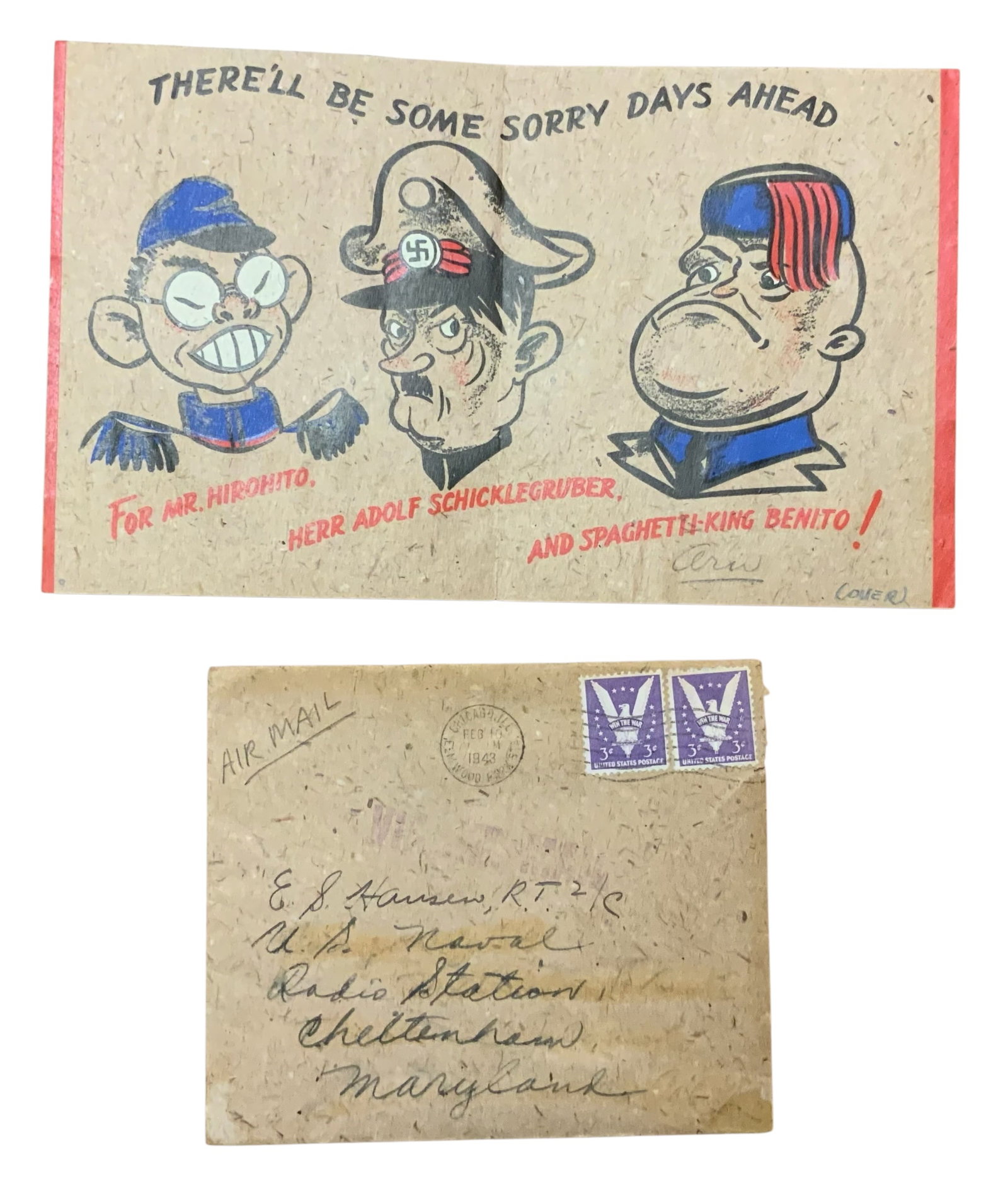WWII Era 1943 Propaganda Valentine’s Card Hitler, Hirohito & Mussolini (1 of 5)