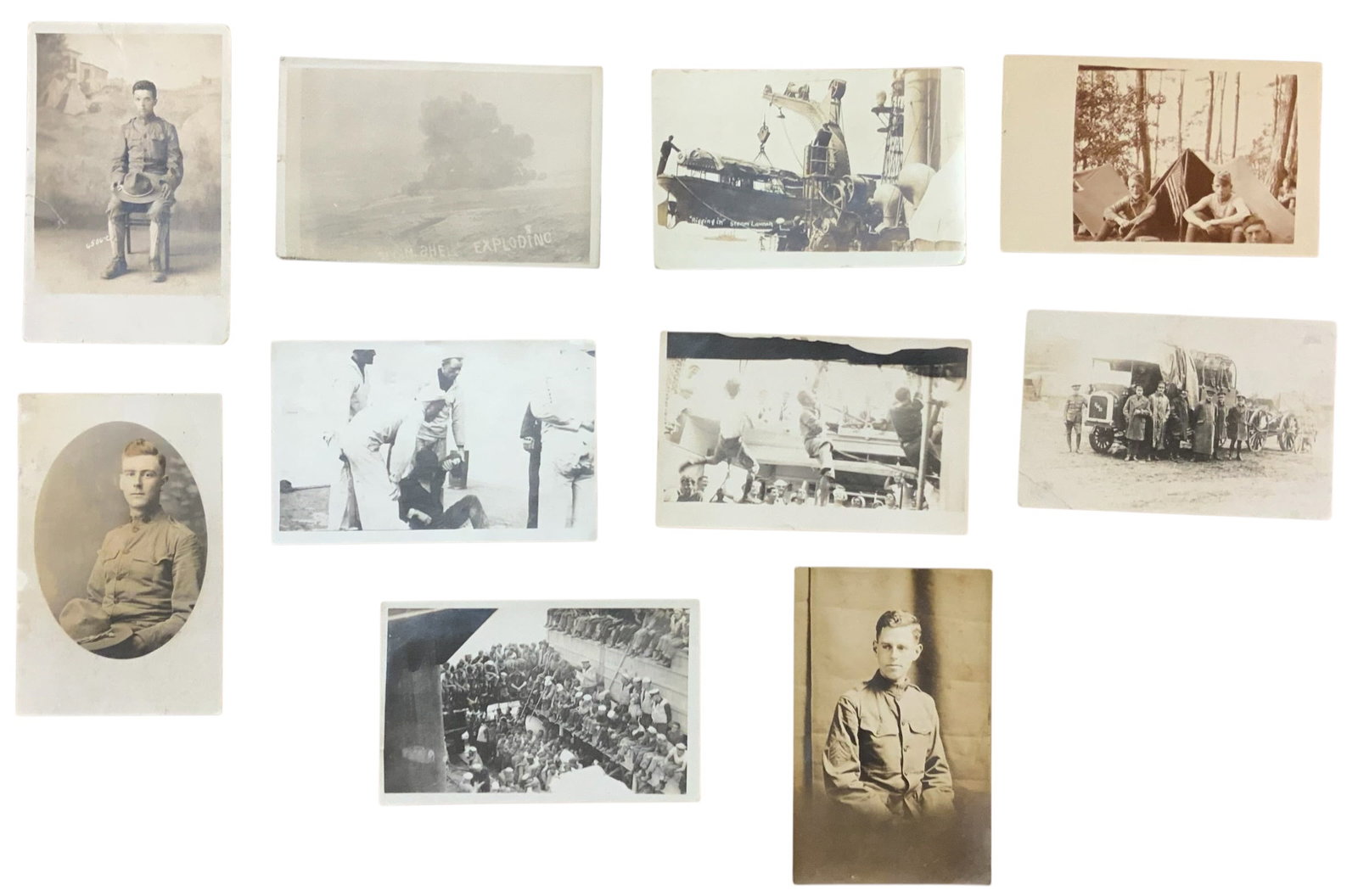 WWI Era Real Picture Postcards RPPC Lot (10) #2 Army, Navy, Soldiers, Shell Exploding (1 of 10)