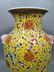 Famille rose painted vase with yellow glaze - 5