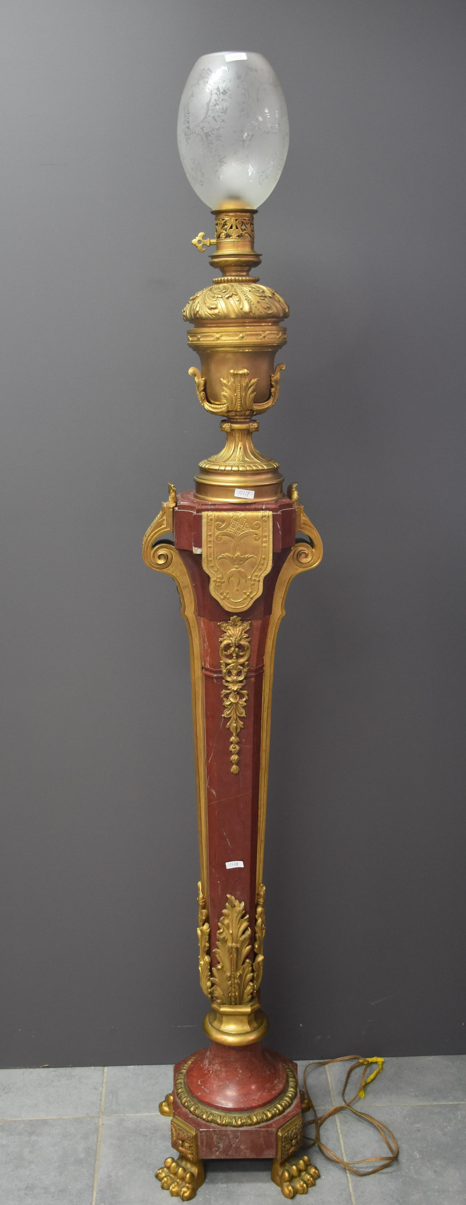 Louis XIV style red marble and gilded bronze column (1 of 2)