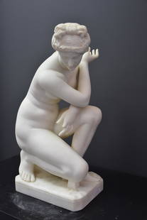 Antonio FRILLI (c.1880-1920). Venus in antique white: Antonio FRILLI (c.1880-1920). Venus in antique white marble signed A. Frilli in Florence. A small piece of index finger is missing and the little finger of the right hand is reattached. Ht 53 cm.