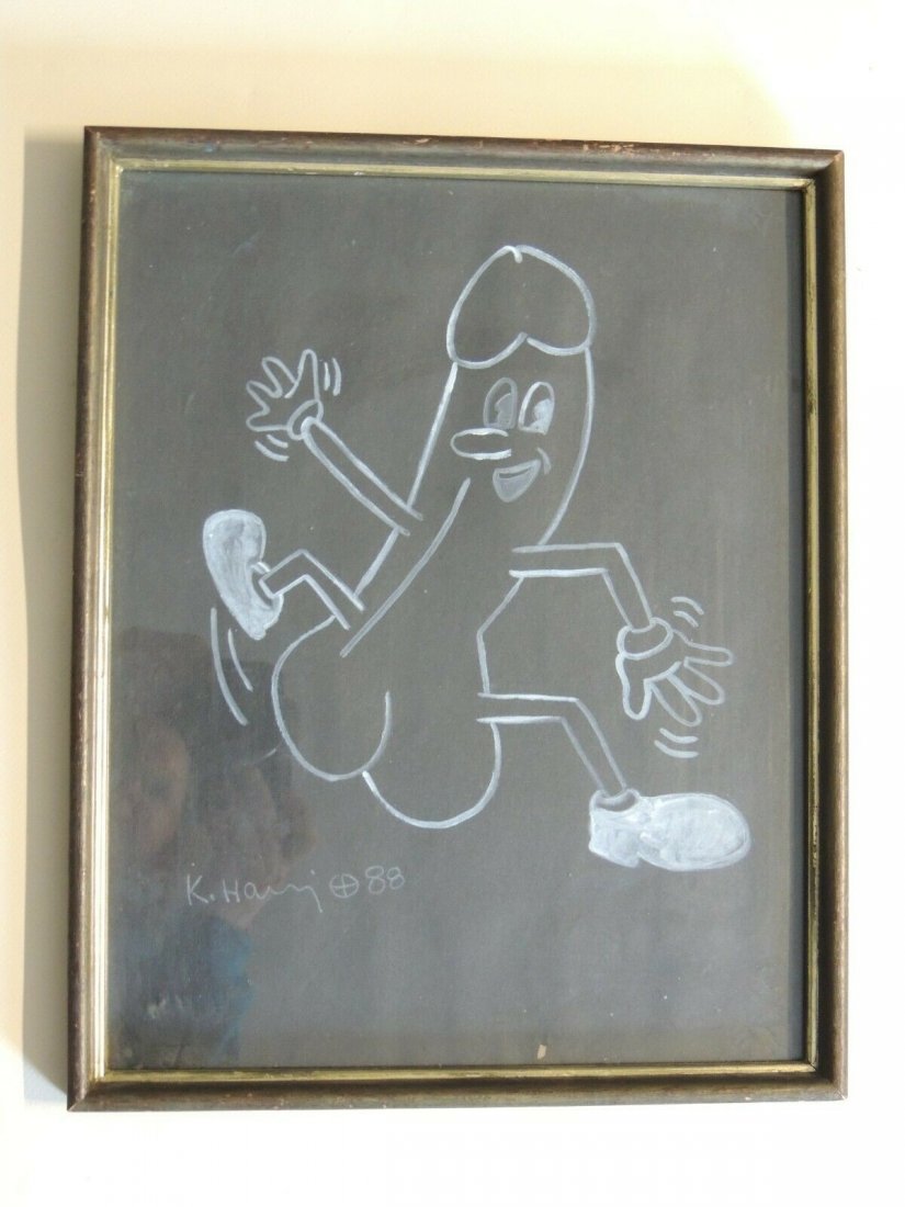 Keith Haring drawing: Keith Haring,untitled,acrylic on paper pasted on board,hand signed and dated '88.Measures aprox 14"x11" , framed 15"x12".Label on the back board from MoMA PS1.Also Label on the back of the paper dated