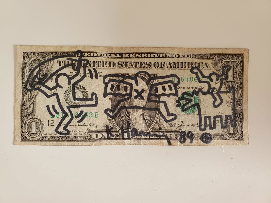 Keith Haring drawing on bill (1 of 2)