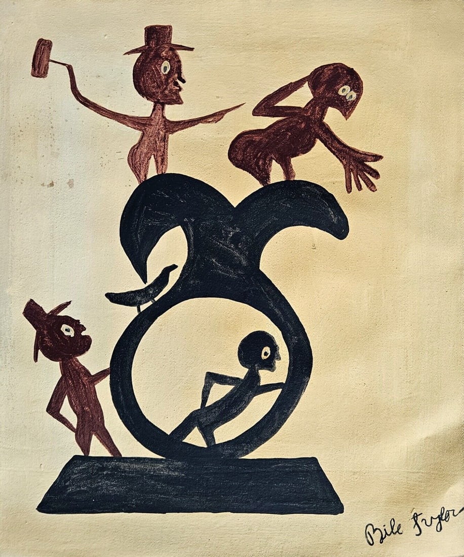 Bill Traylor: Oil on canvas,painted,signed Bill Traylor,aprox.45 by 35.5cm. Sold unframed.In good general condition, see images, they are part of the description. From a private collection US. Sold as seen in the p