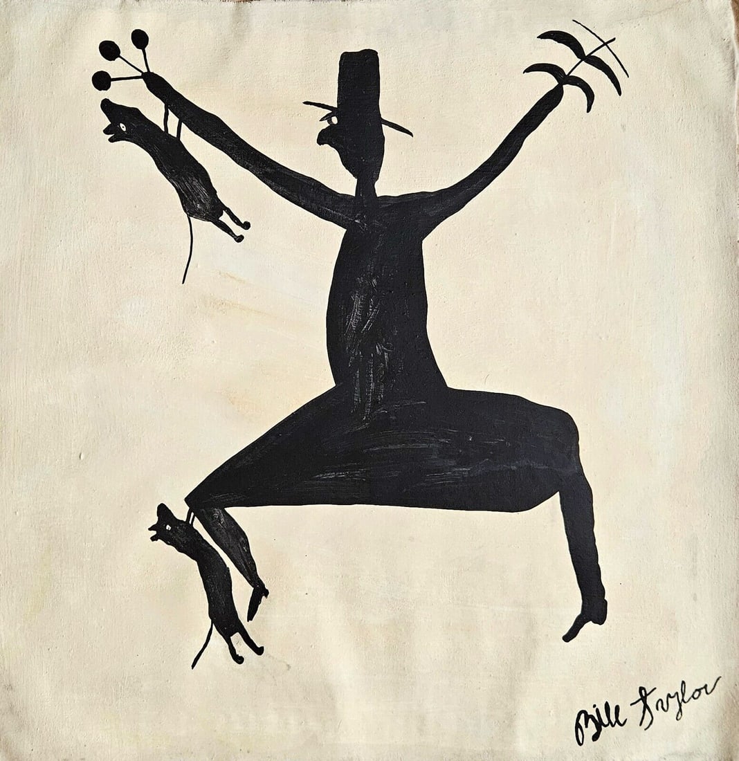 Bill Traylor "in the style of": Oil on canvas,aprox.40 by 43.5cm. Sold unframed.In good general condition, see images, they are part of the description. From a private collection US. Sold as seen in the pictures.The lot does not car