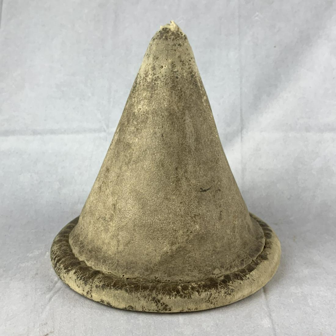 Very Unique Leather Cone Dunce Hat: Very unique leather cone. 10" tall, 9" at base. Purpose unknown. Possibly a dunce hat?