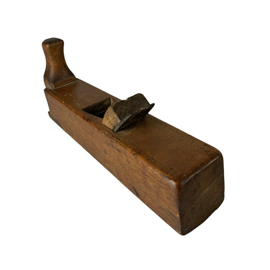 Dated 1839 Horn Plane: Very nice signed [ JDJ DATED 1839 ] wood horn plane 10 1/4" ,rounded bottom. Good surface and condition. One check in wood on plain end