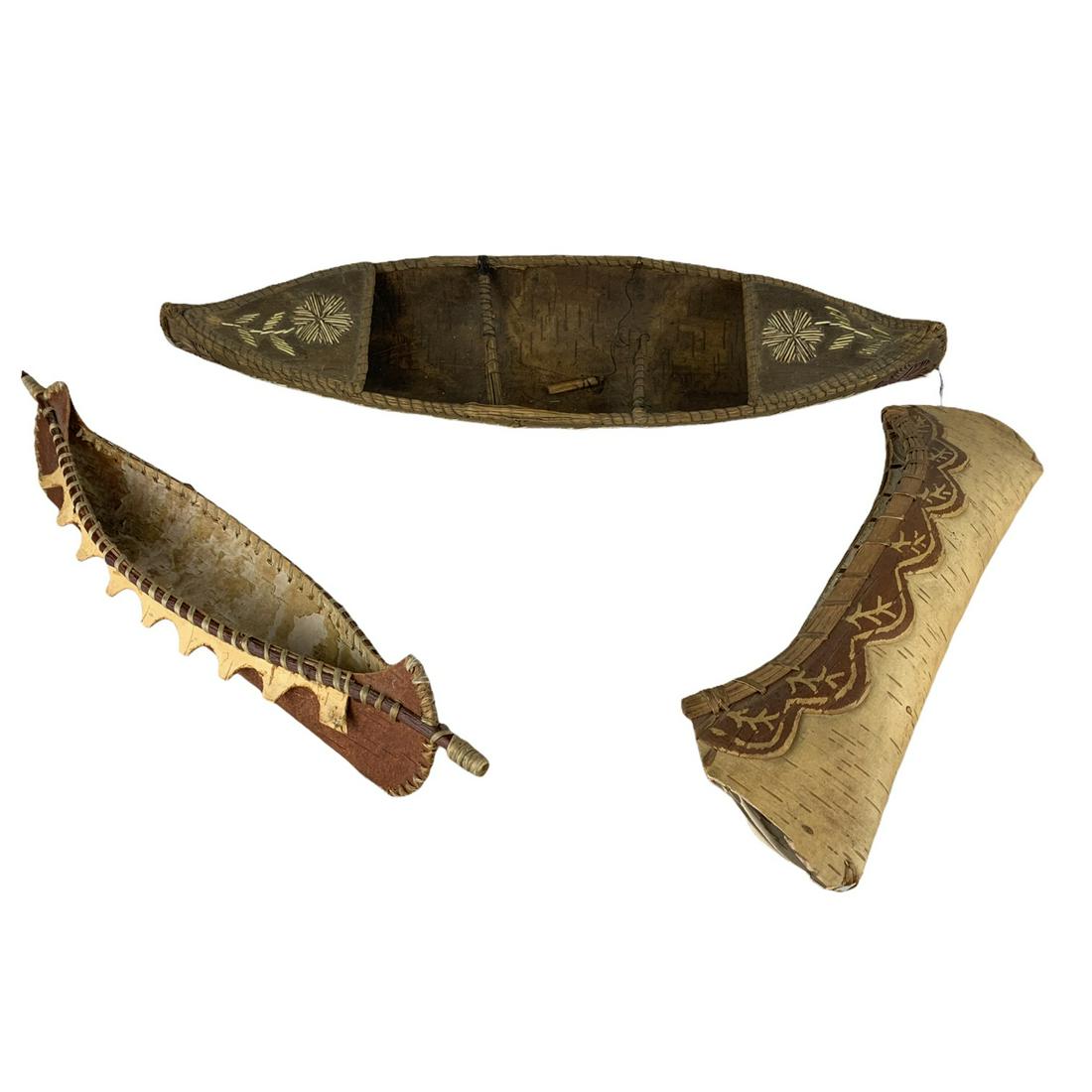 Lot of 3 Vintage Model Birchbark Canoes (1 of 5)