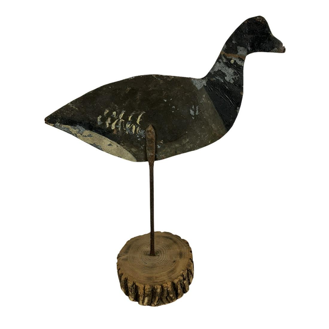 Early Tin Silhouette Goose Decoy on Forged Iron Post (1 of 4)