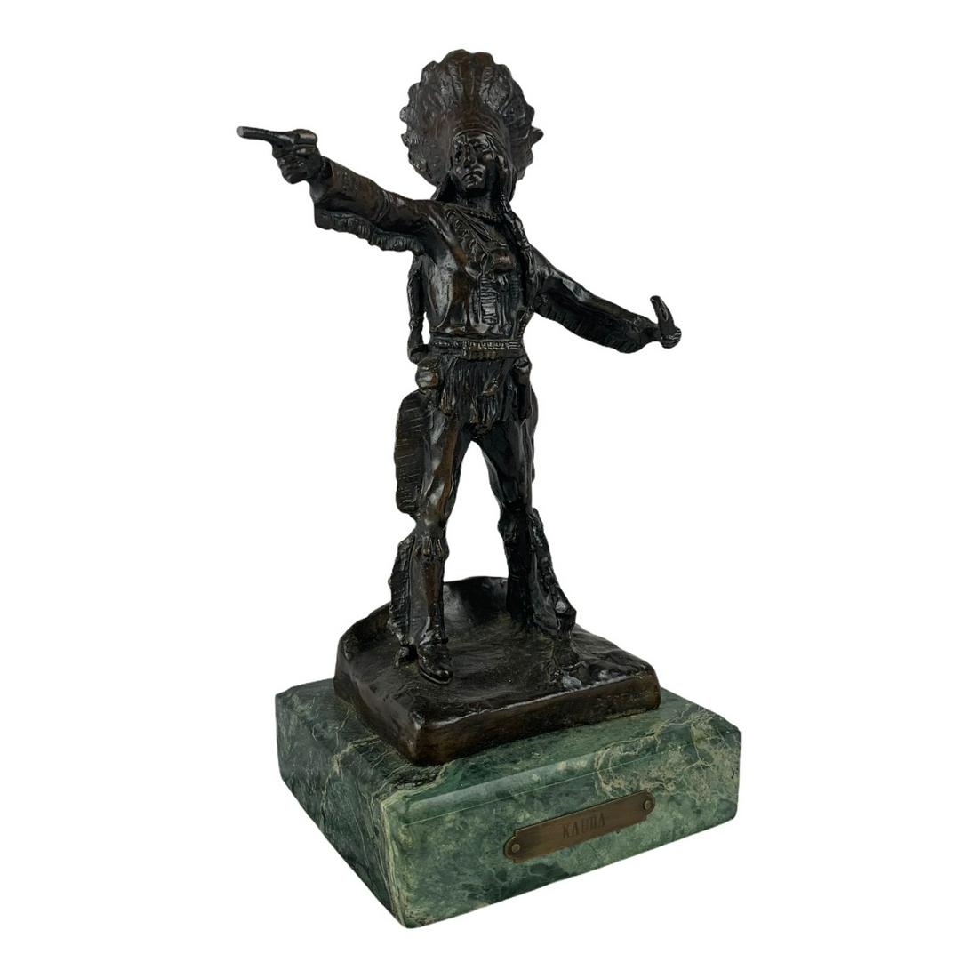 Auction Highlight ! Original Carl Kauba Indian Bronze: Wow , an original signed Carl Kauba Indian bronze with marble base. 9 ¼” tall. Excellent original condition. Kauba was born in and died in 1922.