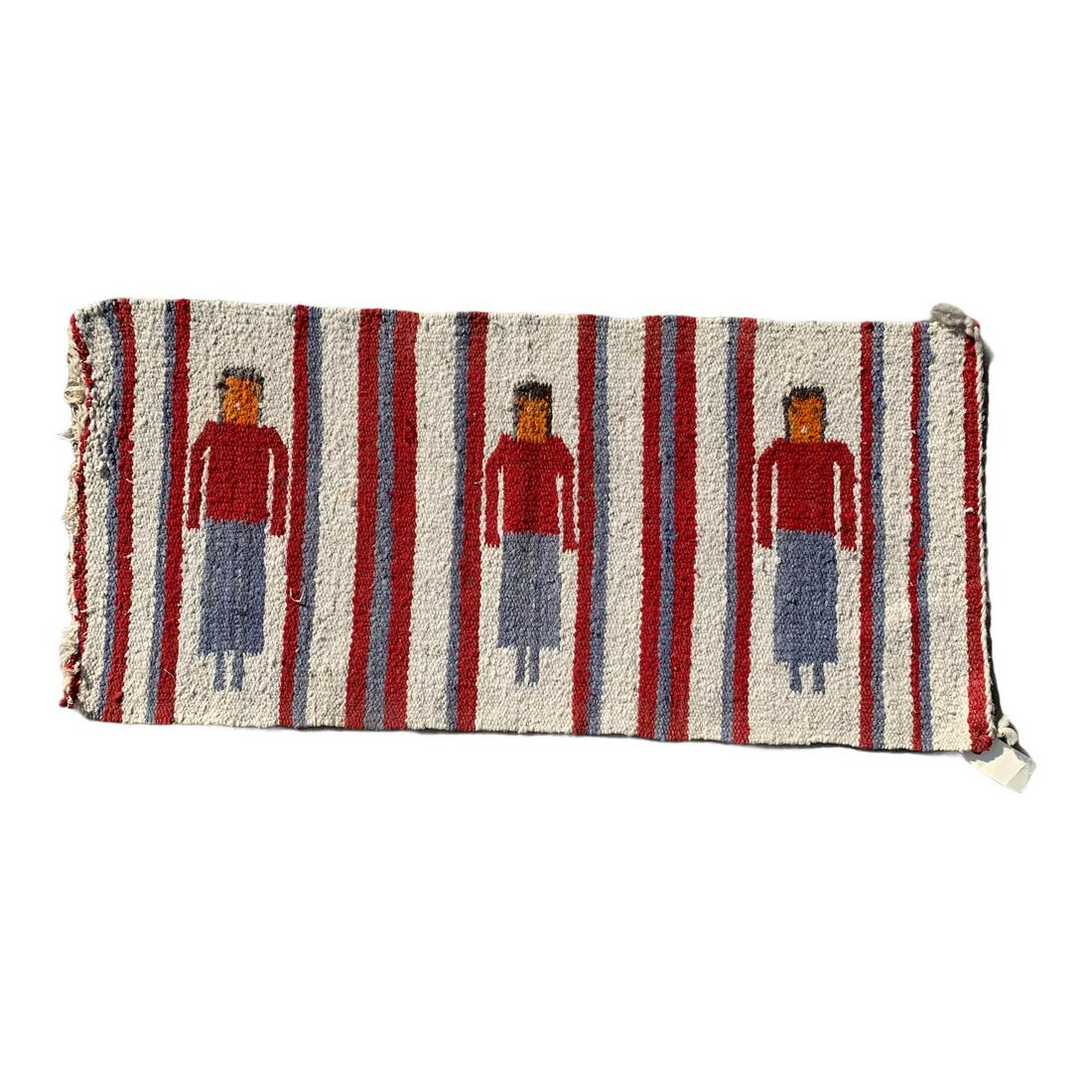 Figural Navajo Throw: Great Navajo hand woven Navajo Yei Weaving Blanket/Rug/Throw popularly known as a Gallup Throw. They were woven by the Navajo for the Route 66 Tourist and Fred Harvey Shops along the A.T.&S.F. Atchiso