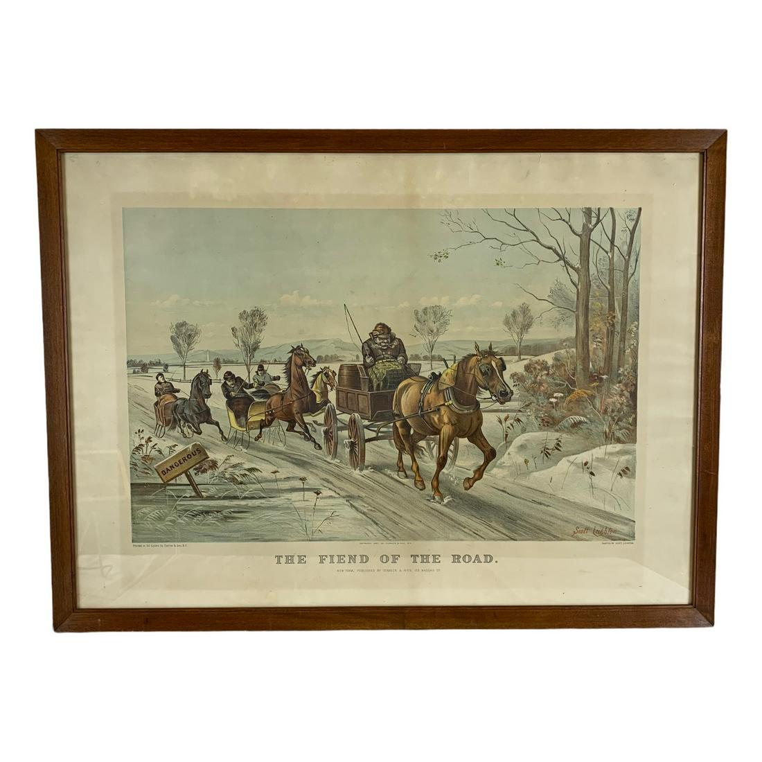 Currier and Ives Print - The Friend of The Road: A nice Currier and Ives print titled "The Friend of The Road". Painted by Scott Leighton. Measures 31" x 23 1/2".