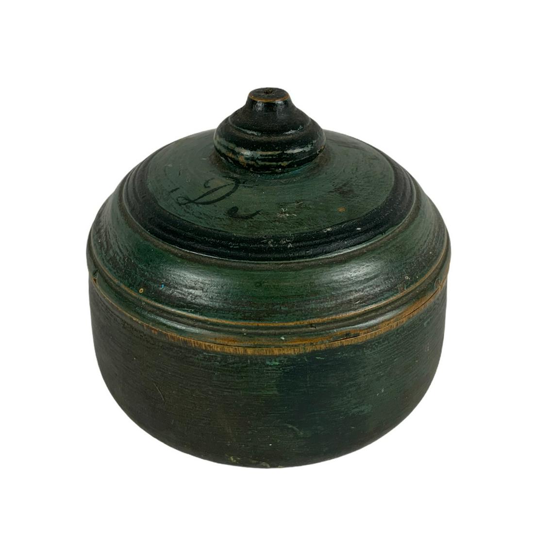 Painted Turned Treen Lidded Jar (1 of 4)