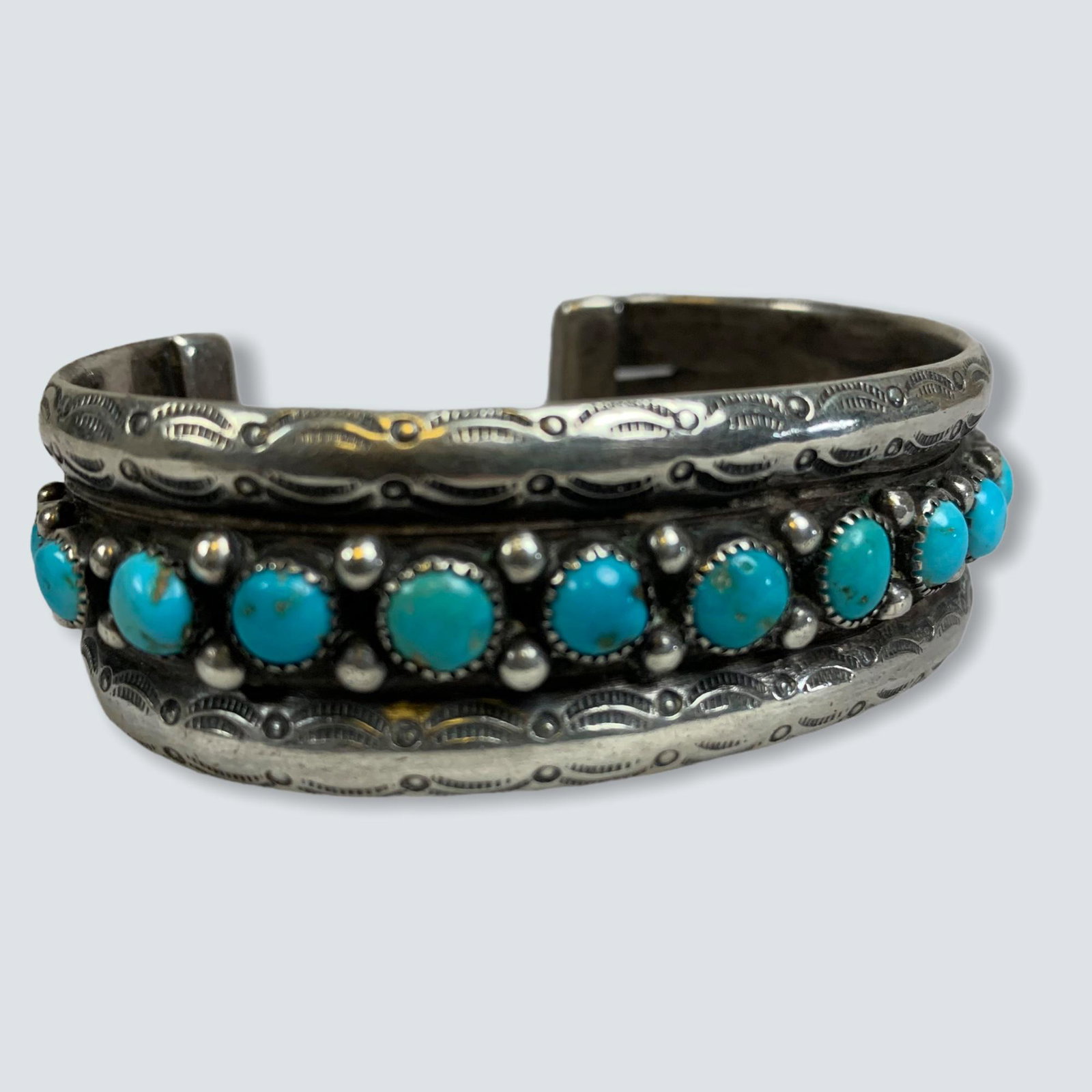 Heavy Navajo Silver and Turquoise Bracelet (1 of 4)