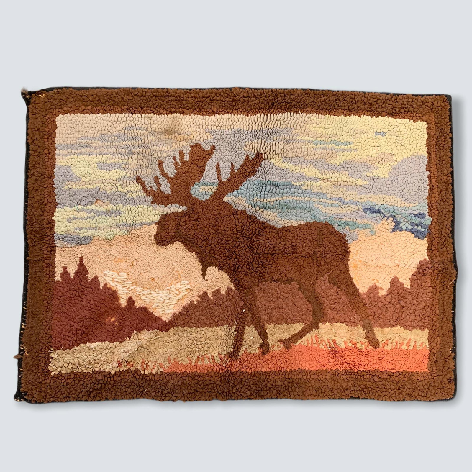 Vintage Hooked Rug of a Moose (1 of 2)