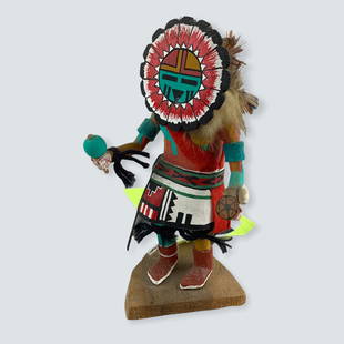 Hopi Kachina Sunface: Circa 1960 Hopi kachina â€œ Surface â€œ, done b y Clifford Pongyesuia, 7, nice with one crack on footâ‰¥