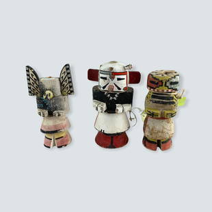 Set of 3 Rt. 66 Style Kachina Carvings: Set of 3 older, carved and painted â€œ Rt. 66 â€œ style kachinas in classic design. 4 1/2 - 5. Early to mid 1900â€™s