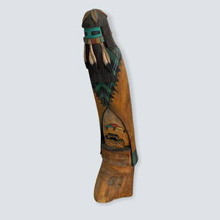 One Piece Carved Kachina: Well carved one [piece 13 wood doll, signed on the bottom. [ I can not make out signature ].