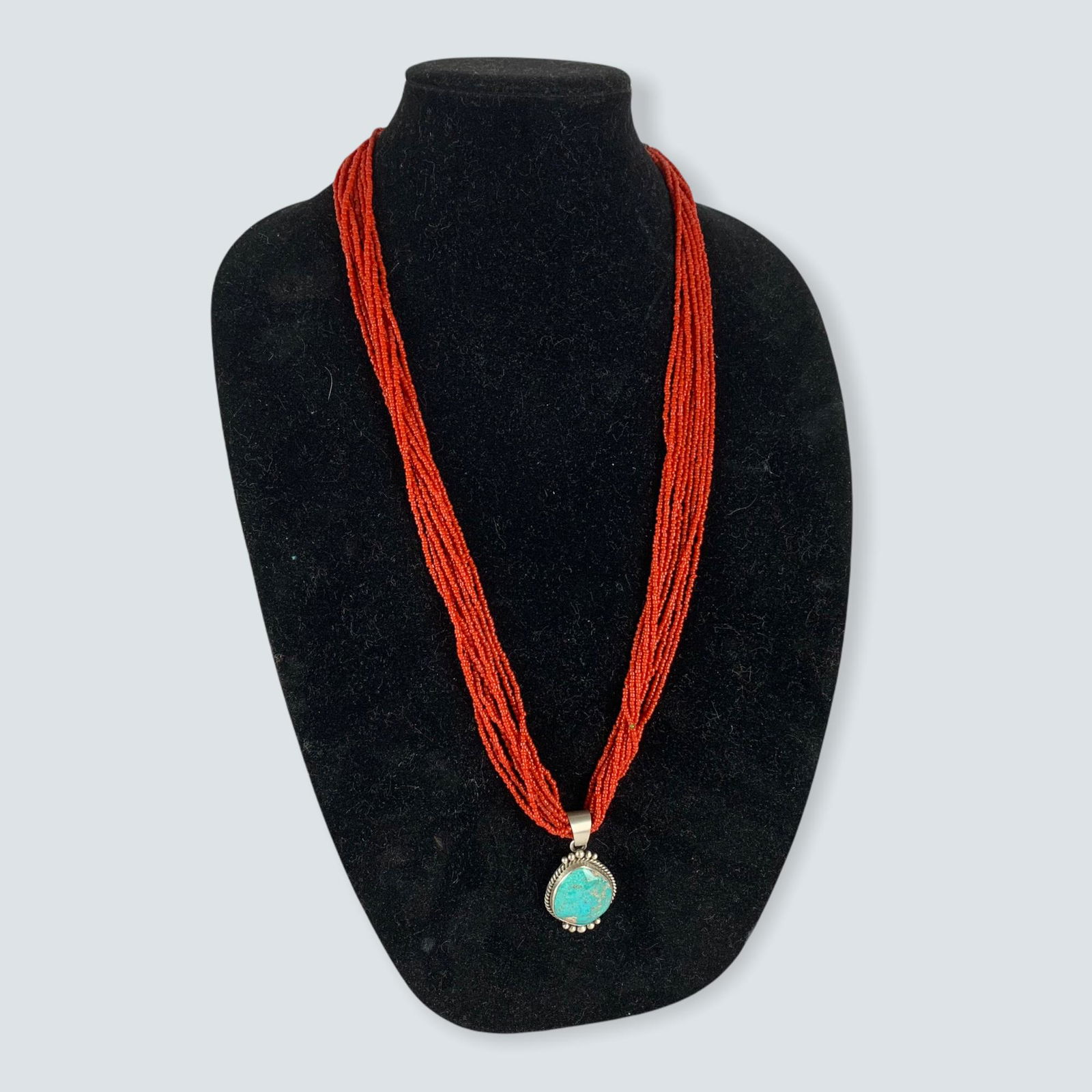 Red Seed Bead Necklace With Silver and Turquoise (1 of 2)