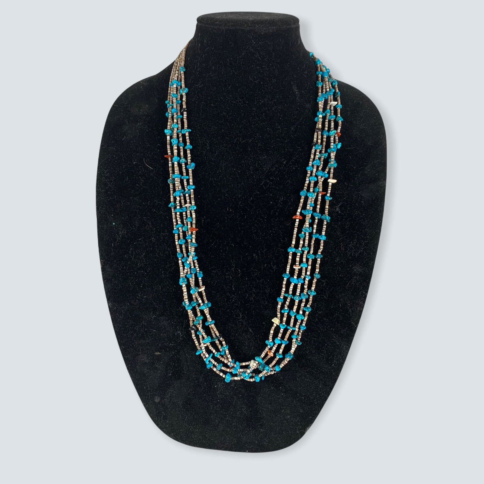Pueblo 5 Strand Shell & Turquoise Necklace (1 of 1)