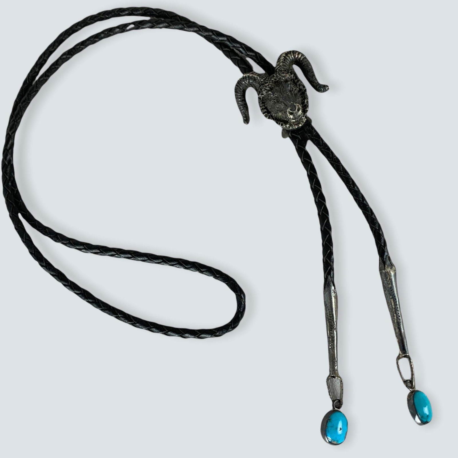 Navajo Bolo Tie , All Silver Rams Head (1 of 2)