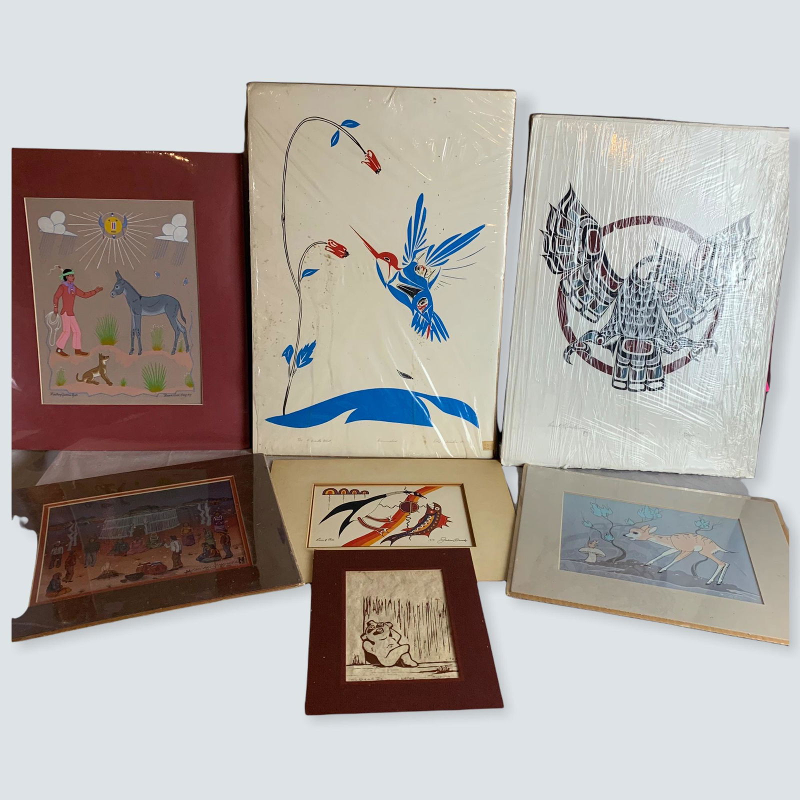 Job lot of 8 Misc. Native Prints & Paintings, and (1 of 1)