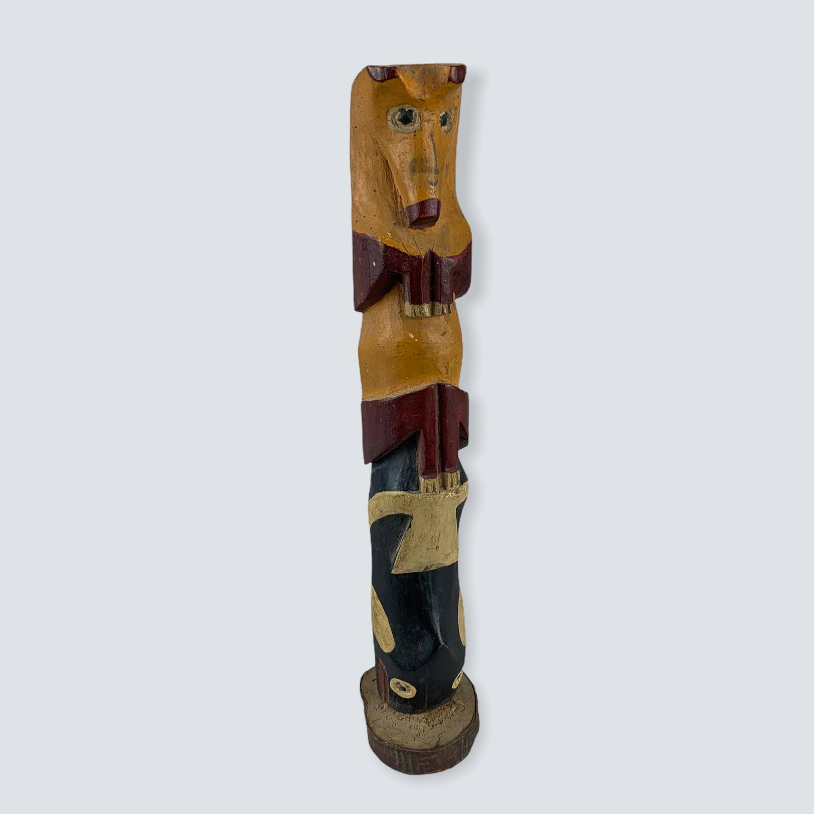 Vintage Carved Totem: A 9 1/2 vintage carved totem, Dated and signed but can not make it out. Good