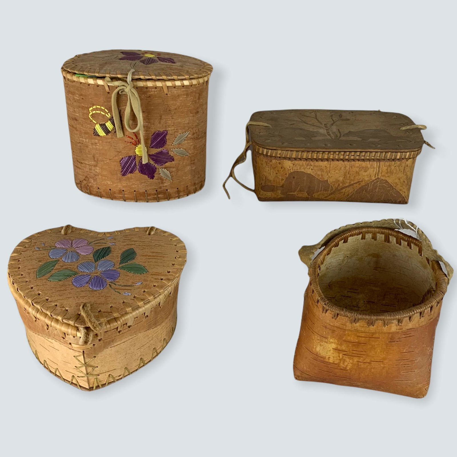 4 Birch Bark Quilled & Incised Baskets (1 of 2)