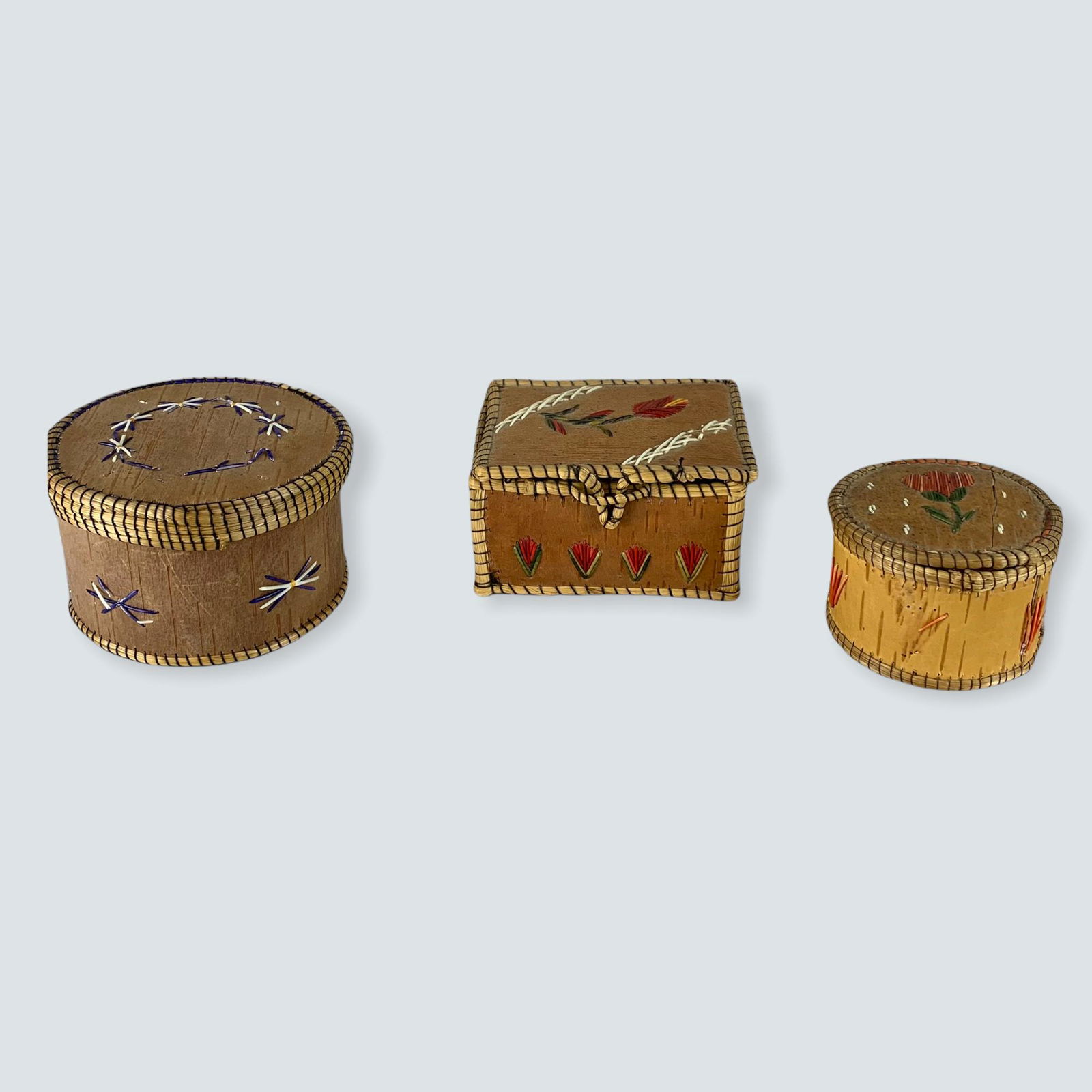 3 Ojibway Quilled Birch Bark Boxes (1 of 2)