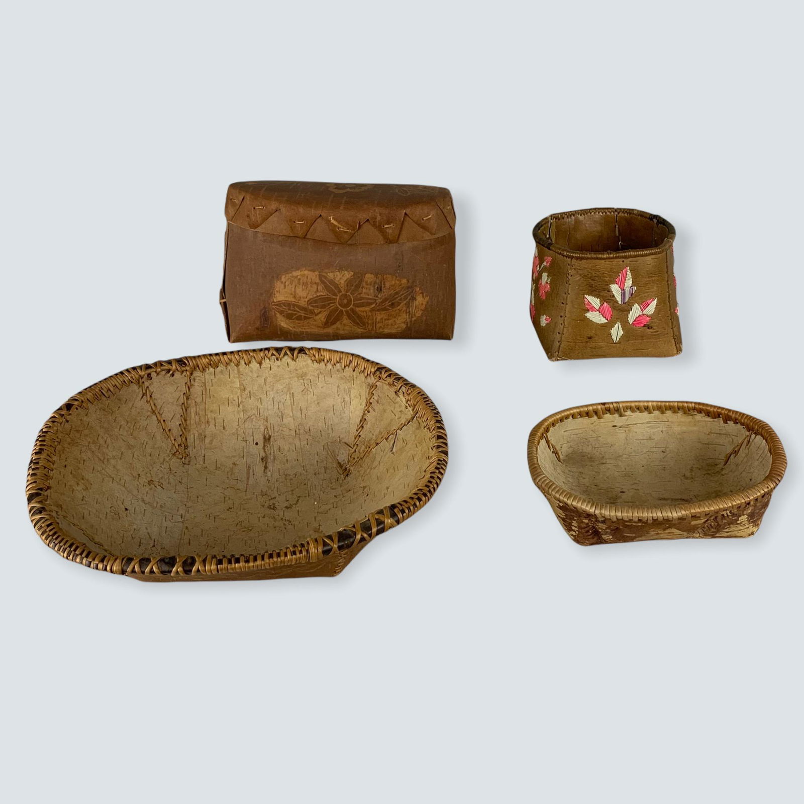 4 Birchbark Incised and Quilled Baskets (1 of 2)