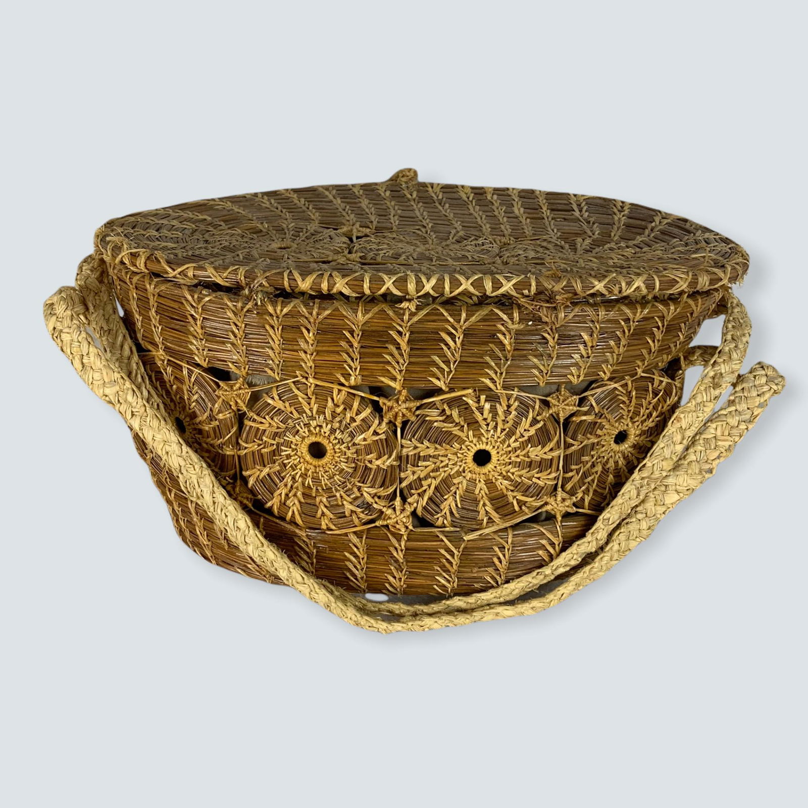 Large Pine Needle Oval Lidded Basket (1 of 2)