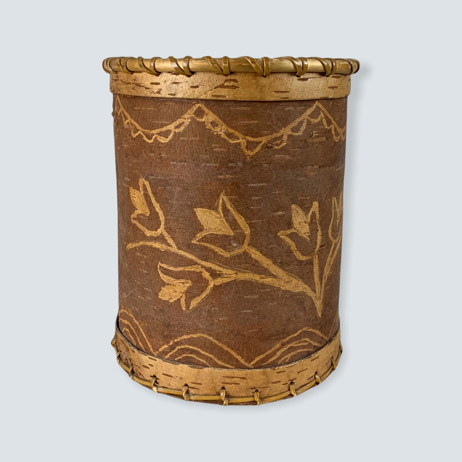 Chippewa Scratch Carved Birch Bark Cylinder (1 of 1)