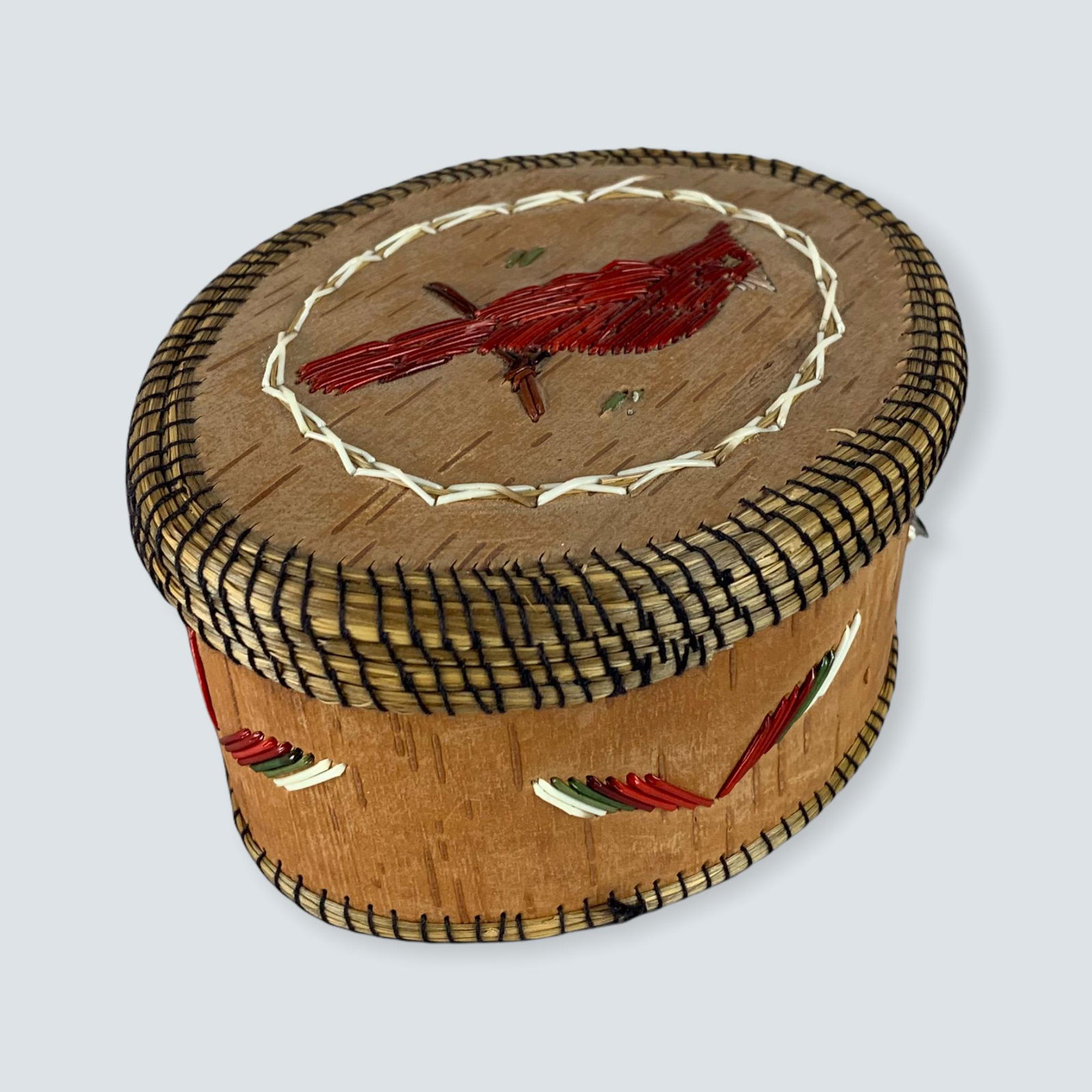 Fine Birchbark & Quilled Basket With Cardinal (1 of 2)