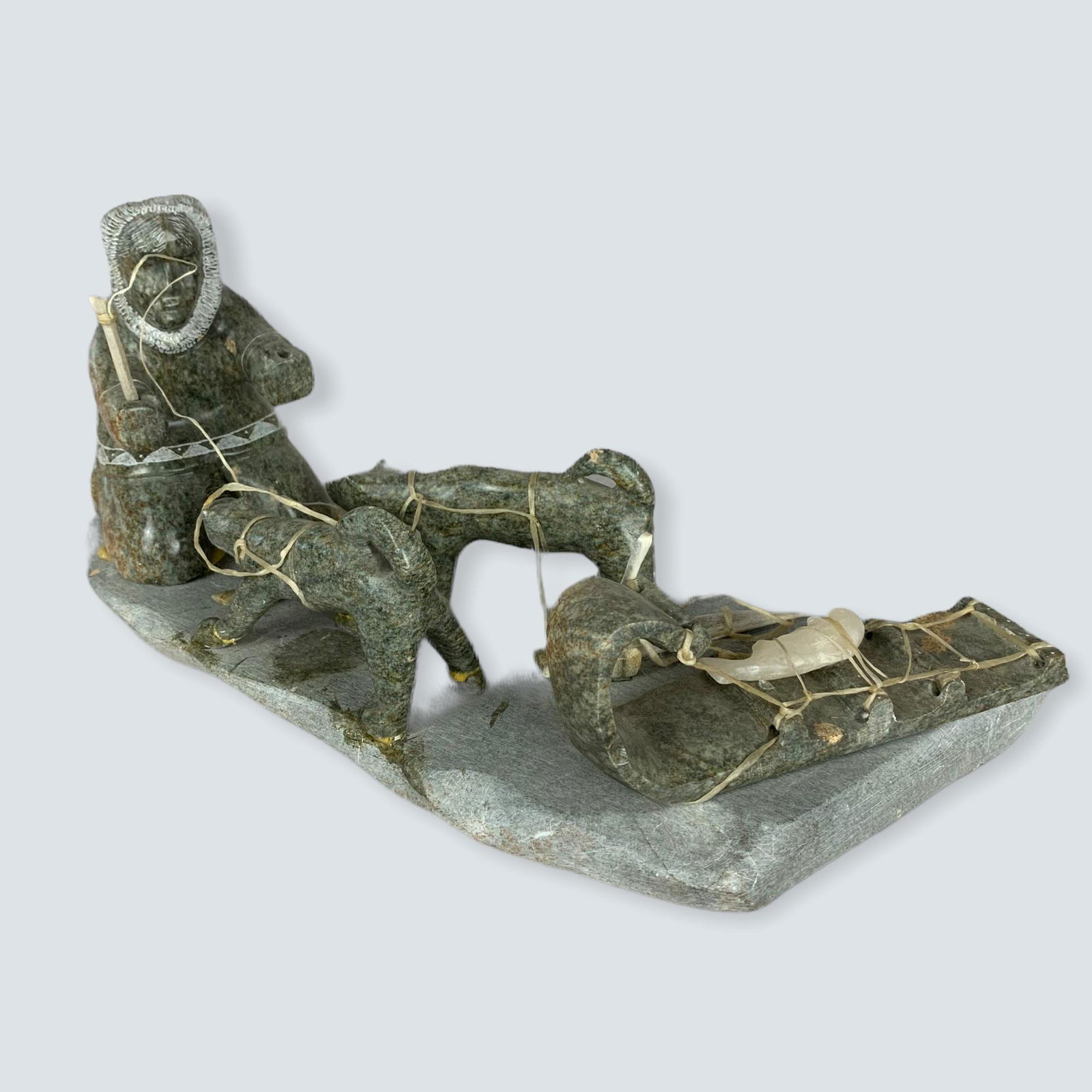 Fantastic Soapstone Inuit Fisherman & Dog Sled Team (1 of 2)
