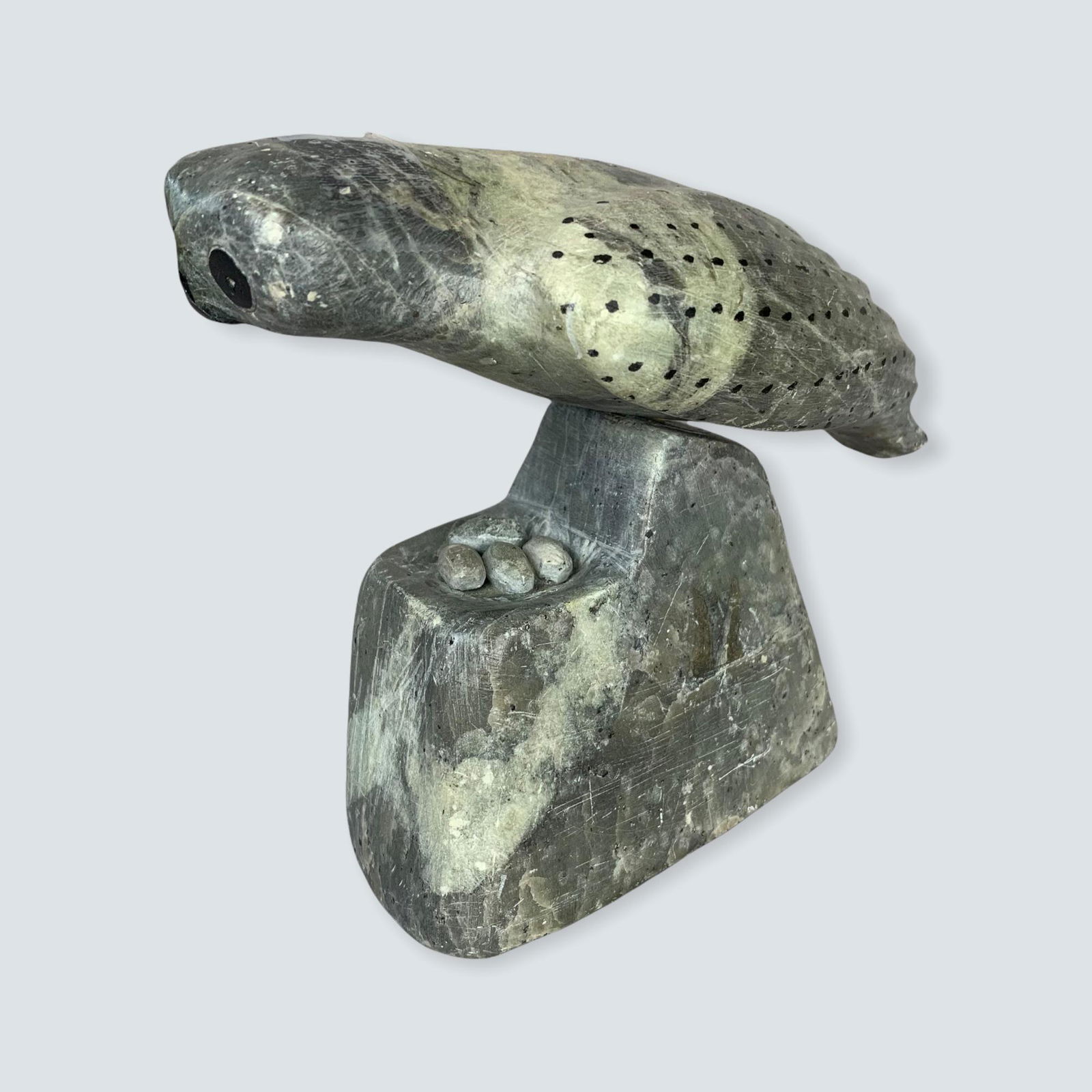 Inuit Soapstone 2 Piece Sculpture of Arctic Owl (1 of 2)