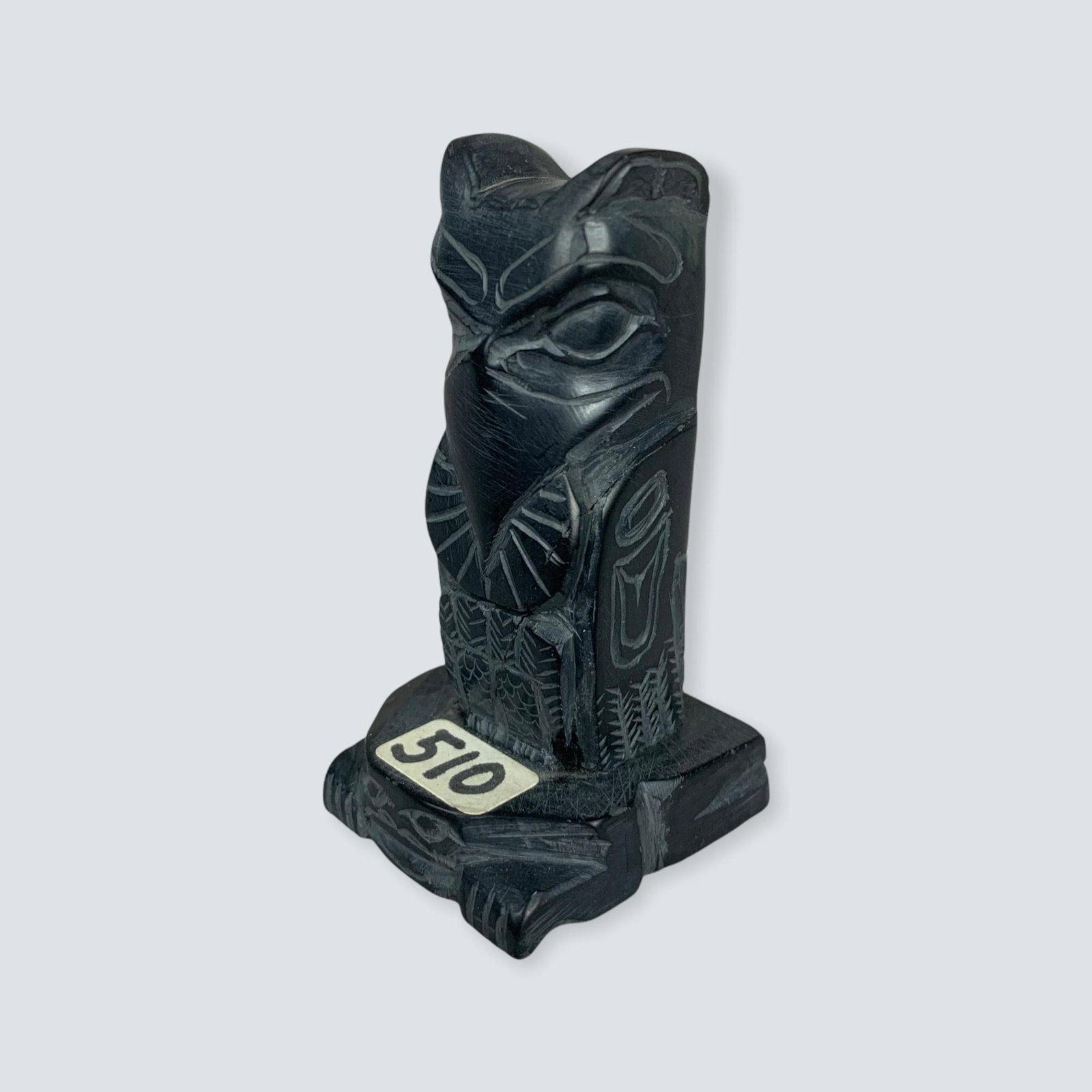 Small Carved Argillite Totem, Raven Stealing Sun: A 2 3/4 argillite totem. Raven Stealing Sun