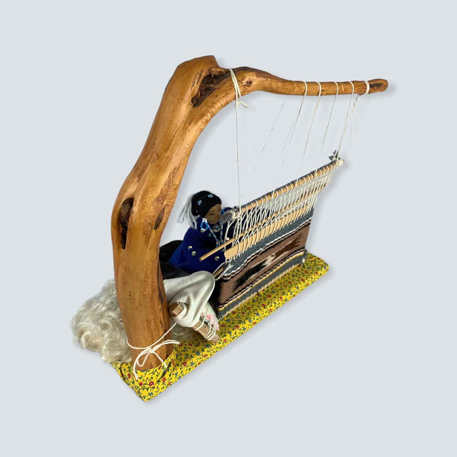 Navajo Folk Art Miniature Loom with Partial Weaving (1 of 2)