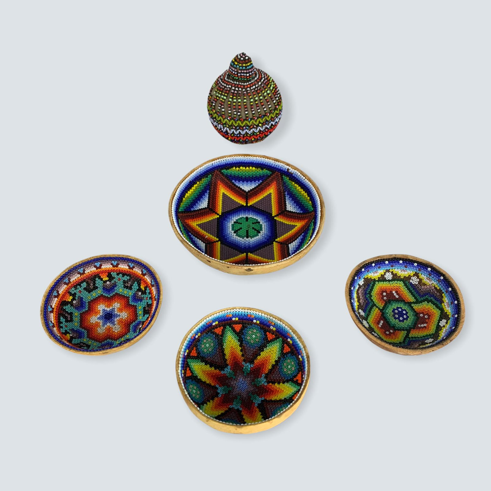 4 African Beaded Open Bowls & beaded gourd with Beaded (1 of 1)