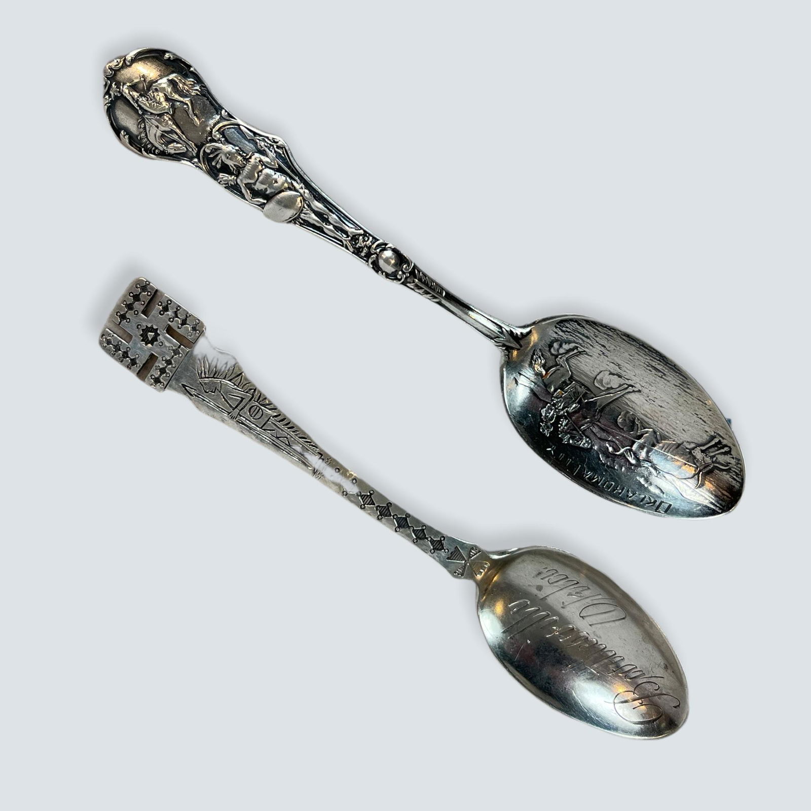 2 Sterling Silver Spoons, Indians n& Cowboy Designs (1 of 2)