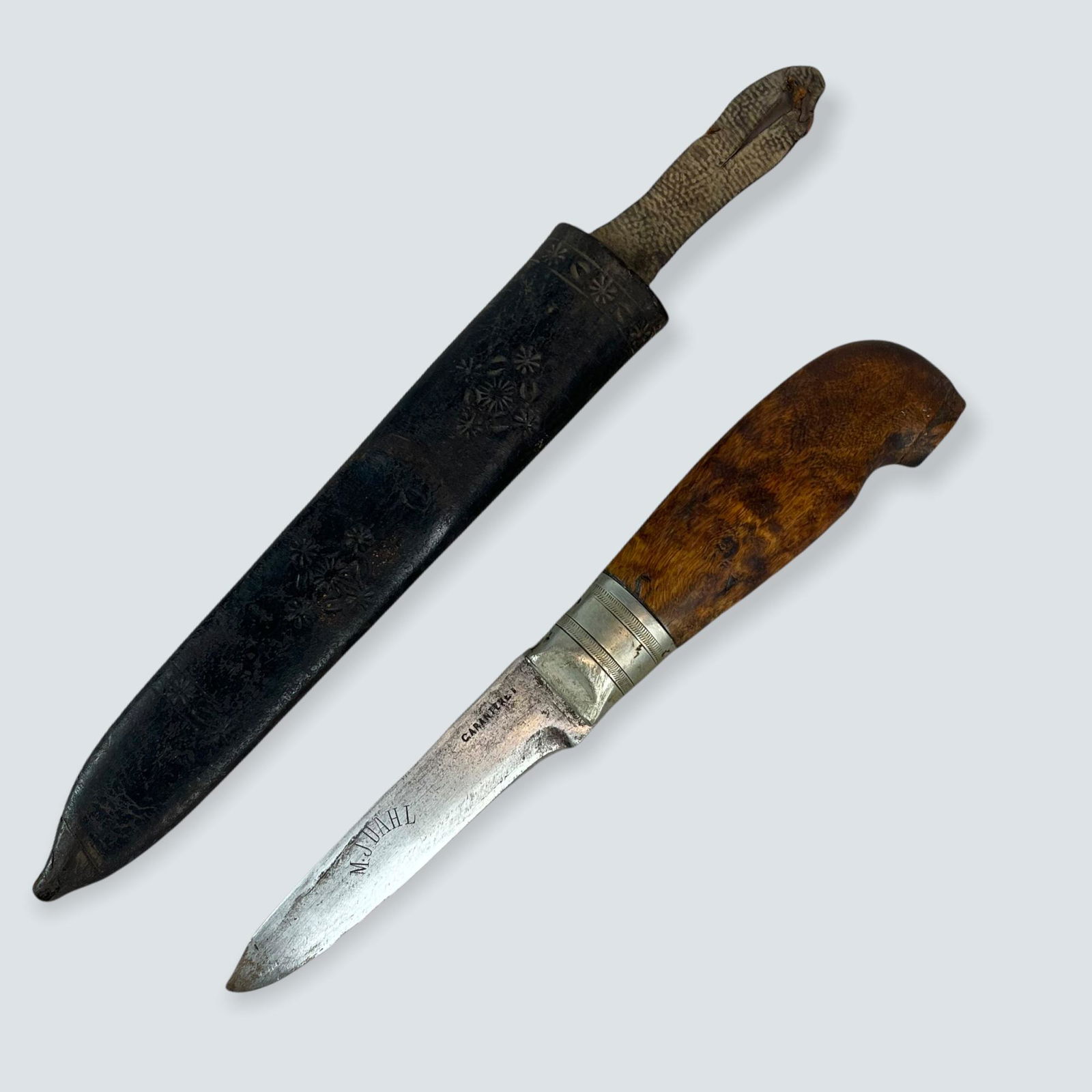 Early Burl Handle Sheath Knife in Original Sheath. (1 of 3)