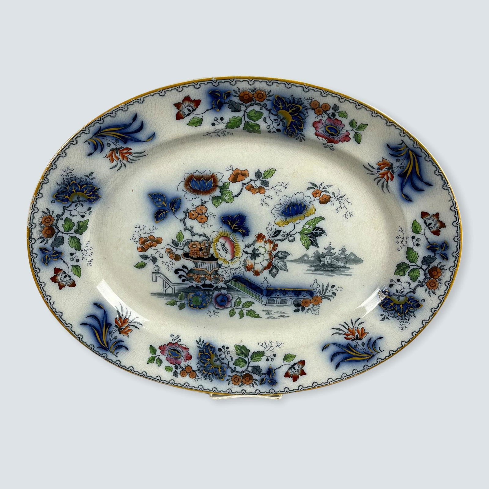 Flow Blue Polychrome Platter (1 of 3)